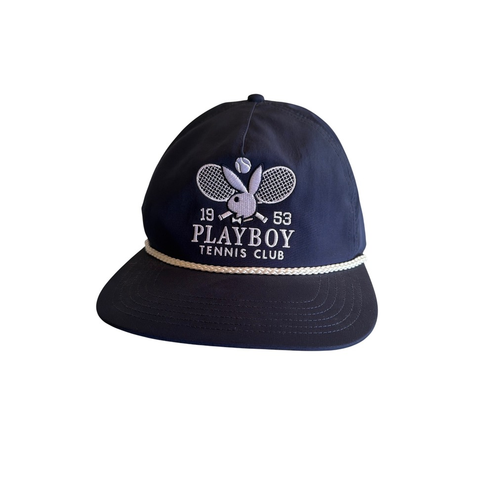 Playboy Hat Navy Blue Tennis Club Snapback Lids Rope Brim Sporty Retro Cap